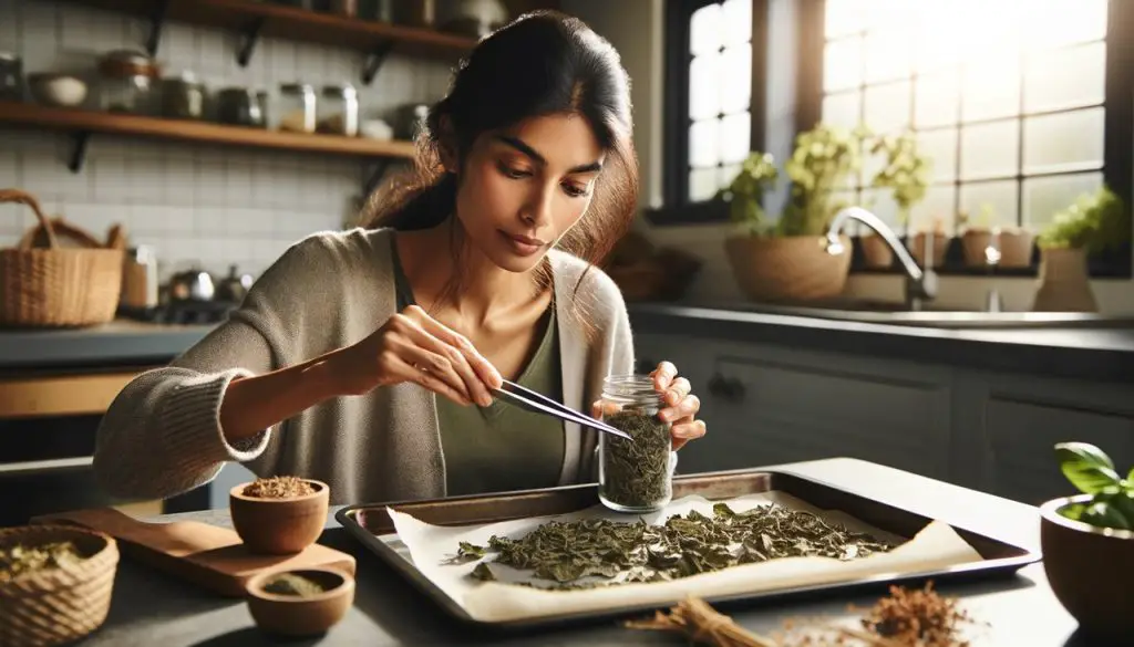 Picking dried basil