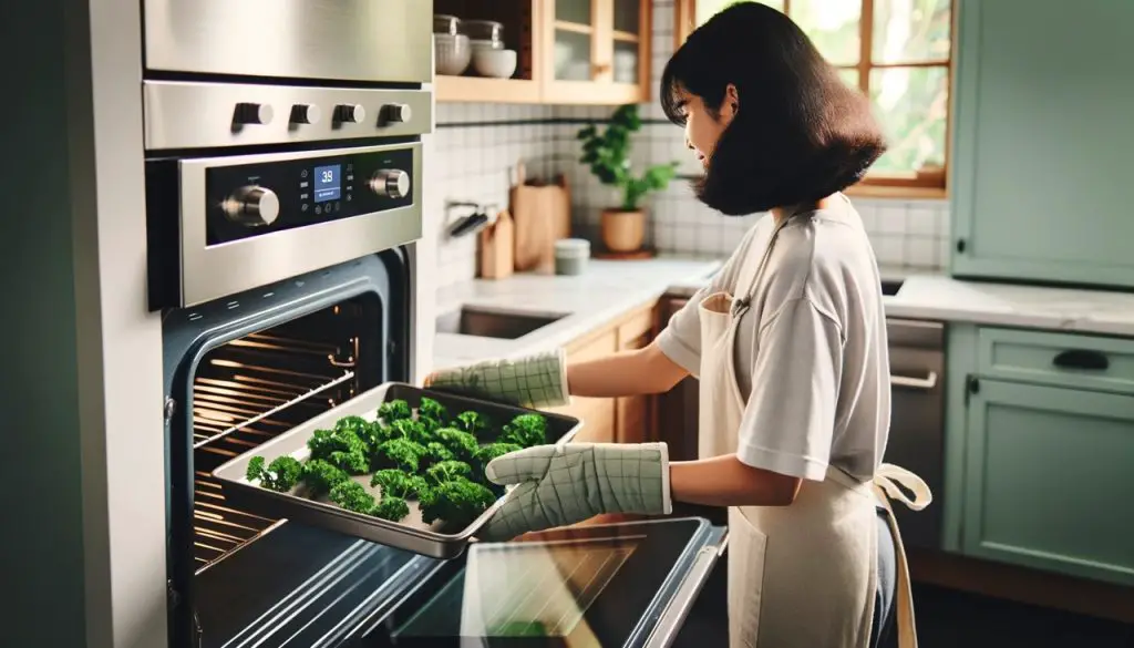 Placing parsley in oven